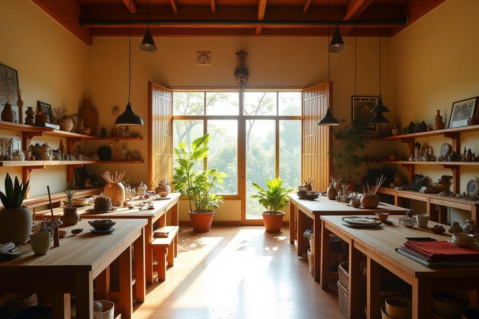 Photo of the Kraf Tangan Bestari workshop space, showing tools and materials ready for crafting.