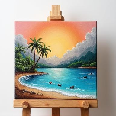 Small canvas painting by a local artist depicting a Malaysian scene or abstract.